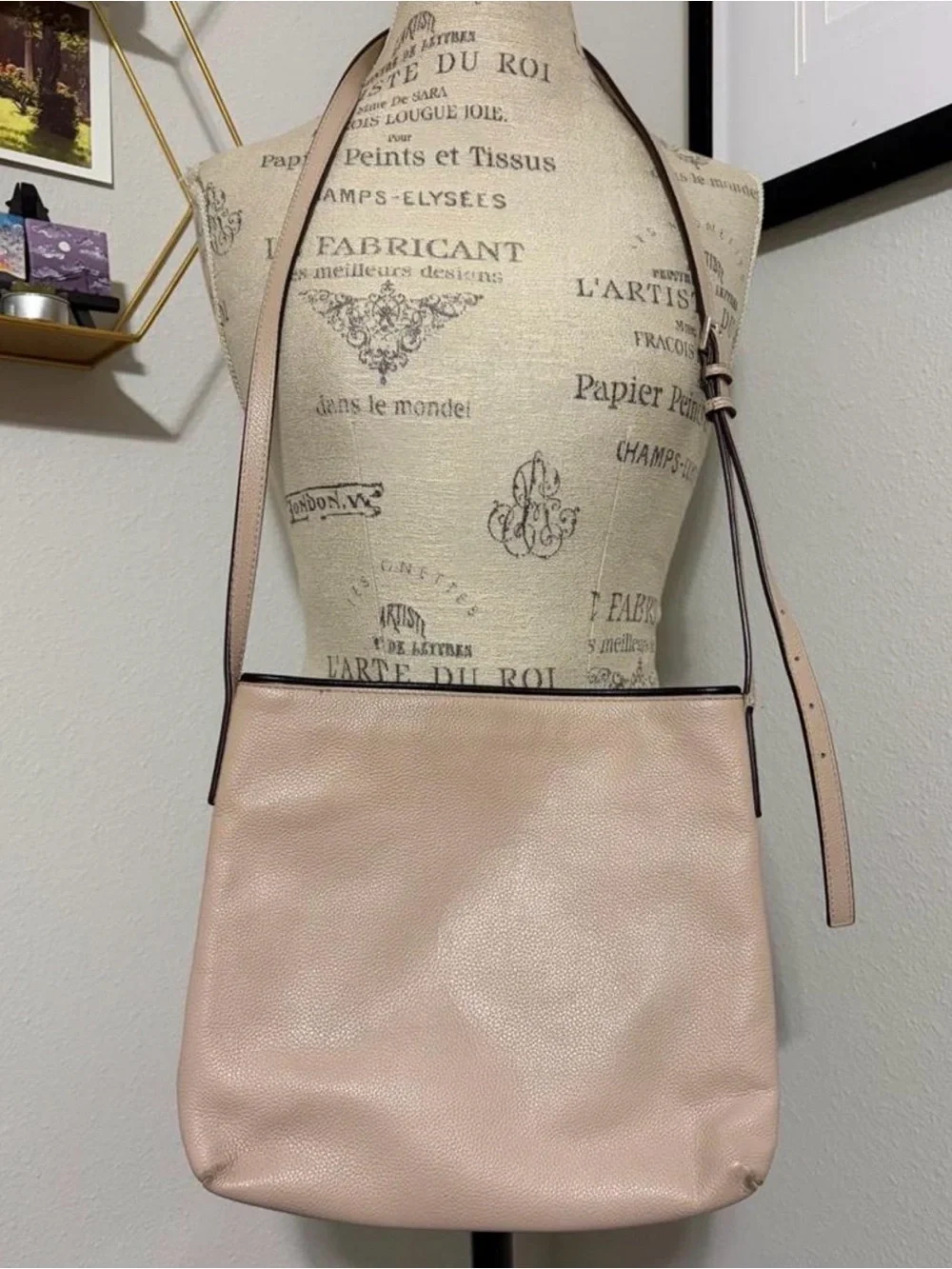 kate spade blush pink pebbled leather crossbody with black tassel